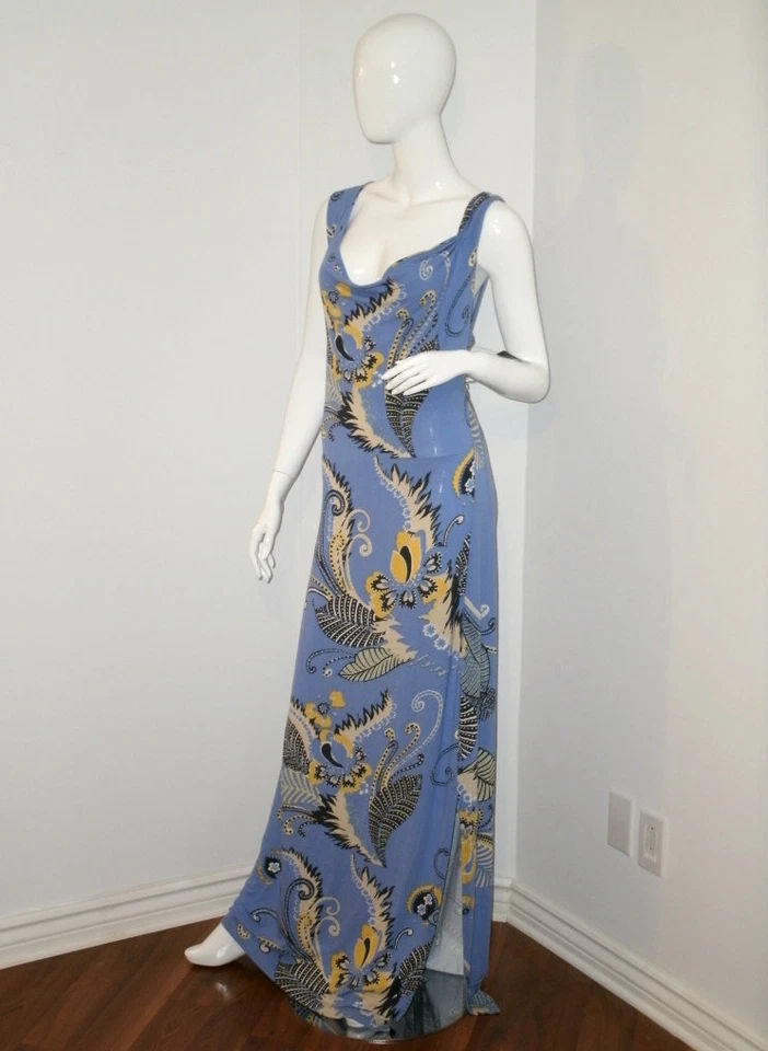 VESTIDO MAXI TAHARI Drapeado Azul Amarillo FLORAL Agua Dulce Georjeanna RANURA (M) Foto 1 de 1