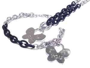 Damen Silber .925 & Schwarz Rollo Link 35,7 g I Love You Halskette & Armband Set - Bild 1 von 5