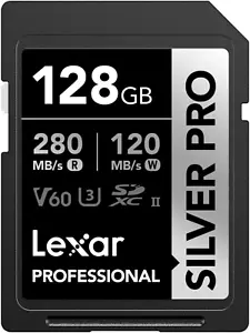 Lexar SILVER PRO SD Card 128GB, UHS-II SD Memory Card, V60, U3, C10, up to 280Mb - Picture 1 of 7