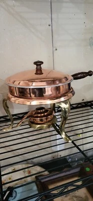 Vintage Copper Chafing Dish  and Brass Stand - Image 1 of 3