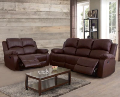 NEW Brown 2PC Recliner Sofa & Loveseat 4 Seat Recliner - Comfortable & Relaxing - Image 1 of 4