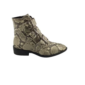 Steven New York Snakeskin buckle accent Studded Hazen Almond toe Booties siz 8.5 - Picture 1 of 9