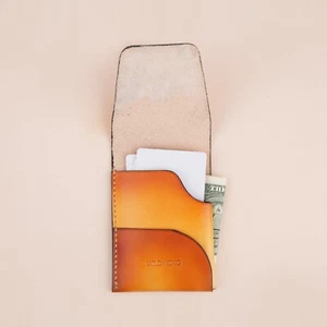 Minimalist Golden Leather Snap Card Holder, Slim Leather Wallet Card Men Women - Picture 1 of 6