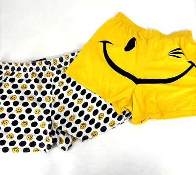 Vintage Joe Boxer Size L Girlfriend Shorts LOT Pajama Pants Smiley Face Yellow - Image 1 of 4
