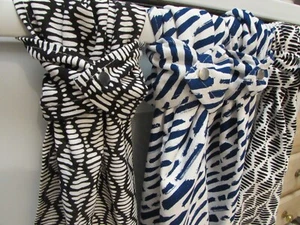 Hanging Hand Kitchen Towel Navy Blue, Black White, Snap, Stripes Dish Towel - Picture 1 of 14