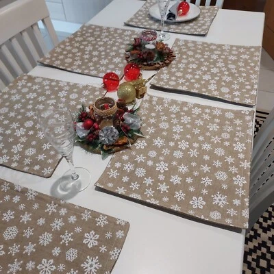 6 Christmas Placemats Snowflake Design Plain Back Reversible Ideal Every Day Too - Image 1 of 4