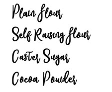 Baking Bundle Vinyl Stickers; Plain Flour, S.R Flour, Caster Sugar, Cocoa Powder