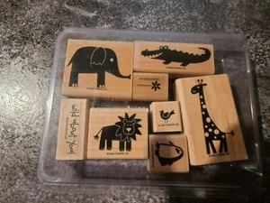 Stampin' Up! Wood Mounted Stamp Set WILD ABOUT YOU  Wood with box 8 stamps - Picture 1 of 3