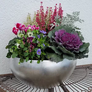 Übertopf Blumentopf rund Blumenkübel Blumenschale silber schwer In-Outdoor - Bild 1 von 6