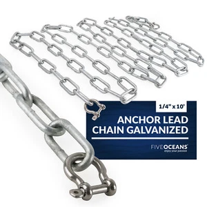Cadena de plomo de anclaje de barco con grilletes, cadena de acero galvanizado de 1/4" x 10' - Imagen 1 de 8
