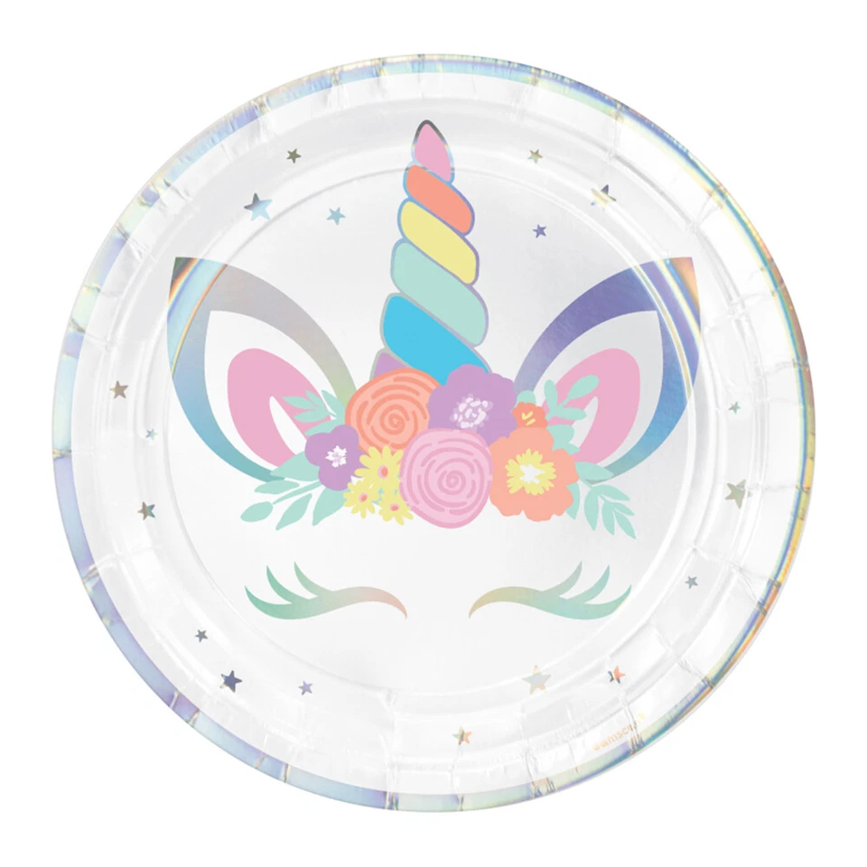 Unicorn Party Supplies Iridescent Paper Dinner Plates 8 Pack Girl Birthday  - Image 1 of 1