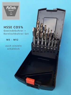 HSS CO5% Gewindebohrer Satz Set + Kernlochbohrer M3-M12 auch jede Größe einzeln