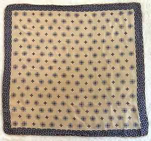 Classic Vtg Scarf Square 100% fine silk blue tan geometric pattern 1960's 17x17 - Picture 1 of 8