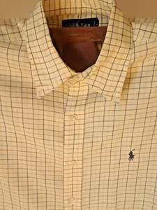 COLORIDA Camisa Polo Ralph Lauren Amarilla Tattersall con Botones Talla. 16 1/2-34,5 - Imagen 1 de 4