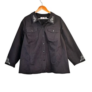 Quacker Factory Womens Embroidered Gray Shirt Jacket Size 2X Western Boho - Picture 1 of 9