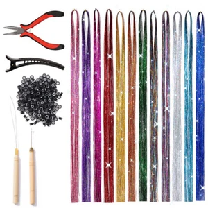 Hair Tinsel 47inch 12 Colors Tinsel Hair Extensions Shiny Glitter Hair qiABa - Picture 1 of 12