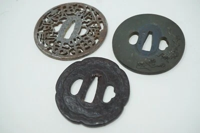 Juego de guardia japonesa Tsuba x3 para espada Katana o Wakizashi material mixto 0419D6 Foto 1 de 4