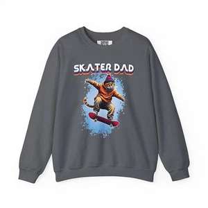 Skater Cat Dad Crewneck Sweatshirt, Cat Lover Gift, Funny Animal Sweatshirt, - Picture 1 of 17