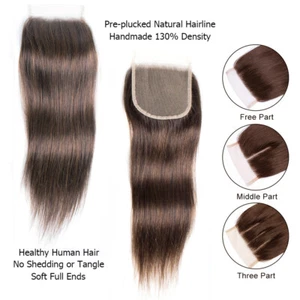Lace Closure Silk Straight 4x4" Virgin Human Hair Free Part Way Lace Top Closure - Picture 1 of 12
