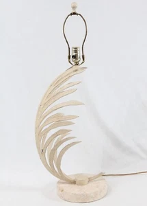 Michael Taylor Palm Frond & Travertine Marble Vintage Table Lamp Postmodern Tiki - Picture 1 of 12
