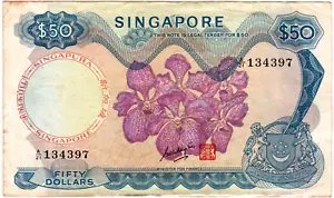Mazuma *F2541 Singapore GKS Orchid $50 A/21 134397 GVF With Staples Hole - Picture 1 of 2