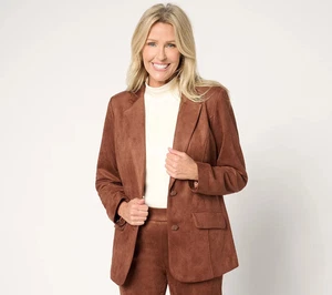 Isaac Mizrahi Live! Estate Stretch Faux Suede Blazer w/Lining-Clove-3X-660841 - Picture 1 of 2