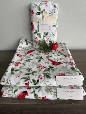 Juego de toallas de baño Laura Ashley 4 piezas Navidad Cardinal Berries 100 % algodón ¡Nuevo! Foto 1 de 4