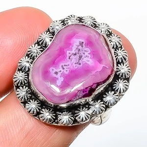 Anillo de diseño antiguo hecho a mano con ojo de cuarzo solar rosa s.8.5 TR7508-364 Foto 1 de 3