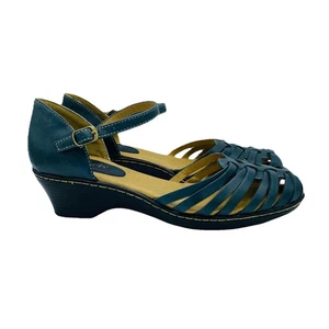 SoftSpots Shoes Womens Size 9 M Navy Leather Tatianna Woven Huarache Sandals - Picture 1 of 11