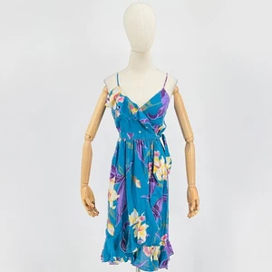 Vintage 70s/80s Plain Jane Esprit Turquoise Purple Tropical Floral  - Picture 1 of 7