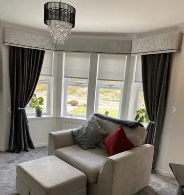 Grey crushed Velvet Padded Box Window Pelmet made to measure - Image 1 of 4