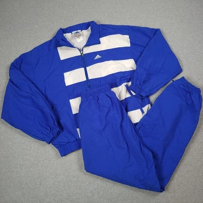 Vintage Adidas Tracksuit Men Large Cobalt Blue White 90s Track Windbreaker Lined - Image 1 of 4
