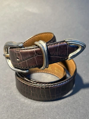 Винтажный Liz Claiborne женщин искусственного крокодила темно коричневый кожаный ремень Sz SP подержанный  - Изображение 1 из 4