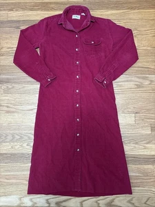 Vintage 90 LL Bean Dress Women size 6 Corduroy Button Up USA Made Retro Pink Red - Picture 1 of 7