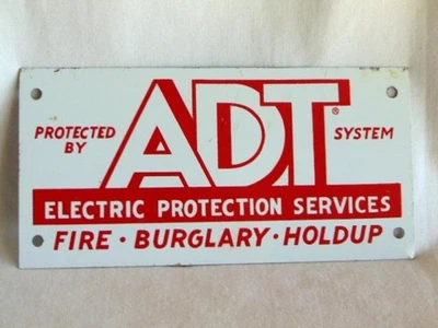 1970s Metal ADT System Electric Protection Services FIRE BURGLARY HOLDUP Sign - Image 1 of 4