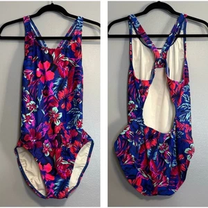 EQ Swimwear Blue Floral One Piece Swimsuit 38 Long Torso - Picture 1 of 5