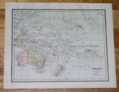 1890 ANTIQUE MAP OF OCEANIA GERMAN COLONIES AUSTRALIA HAWAII GUAM PACIFIC  - Image 1 of 3