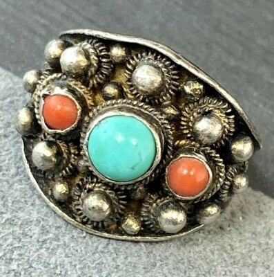 Anillo de coral turquesa vintage joyería fina usado talla única suroeste Foto 1 de 4