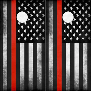 Cornhole Wraps - Fallen Fire Fighter Thin Red Line Subdued American Flag 2 Sheet - Picture 1 of 2