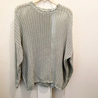 Rag & Bone Green Open Knit Sweater Small Cotton Blend Casual Pullover - Image 1 of 4