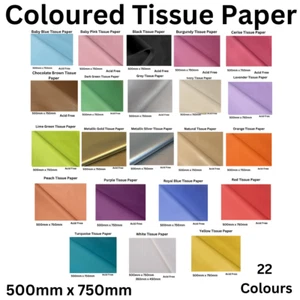 Coloured Tissue Paper - High Quality & Acid Free - 22 Colours 10 Sheet Packs - Picture 1 of 26