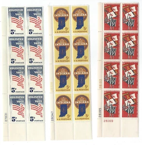 Lot of 3 Five Cent Stamp Blocks Florida 1965 Indiana 1966 Register Vote - Picture 1 of 7