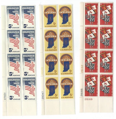 Lot of 3 Five Cent Stamp Blocks Florida 1965 Indiana 1966 Register Vote - Image 1 of 4