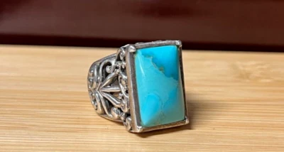 Anel vintage BARSE 925 prata esterlina turquesa filigrana banda declaração CHUNKY - Imagem 1 de 4