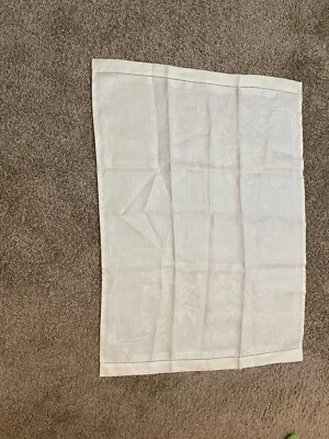 jacquard francais Linen Small Table Cloth. White.Trees/Floral. 23.5x32.5. France - Image 1 of 4