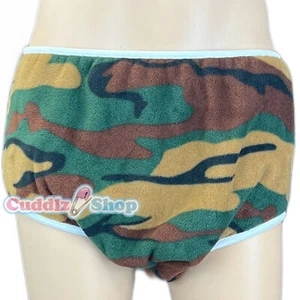 Cuddlz Green Camouflage Fleece & White Terry Towelling PullUp Incontinence Brief - Picture 1 of 2