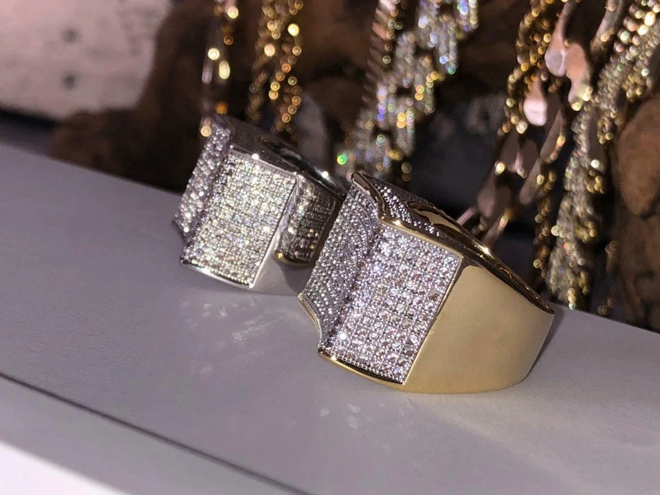 Mens Ring Ice Out 3.5ct Ice OutCZ Bling 14k Gold / Rhodium Pinky Ring size 6-10 - Image 1 of 1