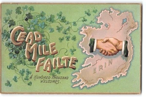 Postcard Cead Mile Failte, Ireland Map, Shamrocks, Tuck's, Mailed 1912 - Picture 1 of 2