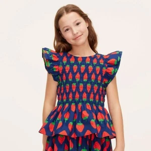 New Kate Spade X Target Girls Kids sz L Strawberry Flutter Smocked Peplum Top - Picture 1 of 5