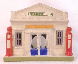 Gasoline Station Train Display Christmas Putz Compo Plaster HO Vintage Japan 20 - Picture 1 of 6